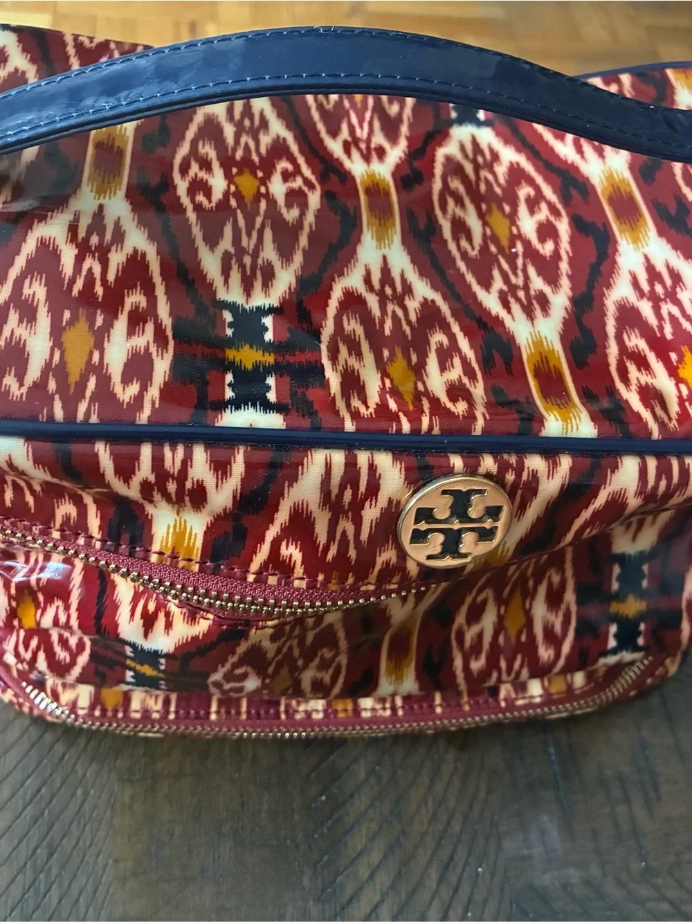 Tory Burch Multicolor Red Ikat Logo Cosmetic Case